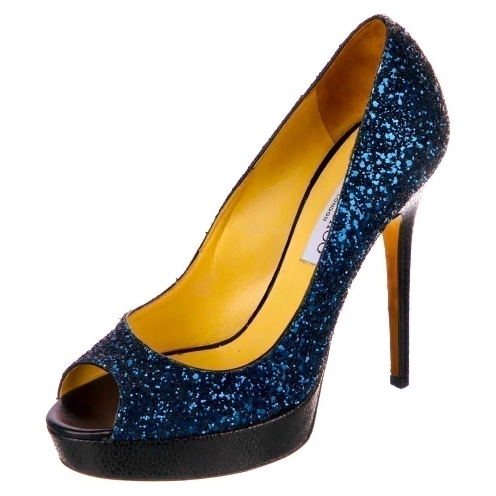 Jimmy Choo Dahlia,  Royal Blue Glitter Pumps in remarkable Condition EU35